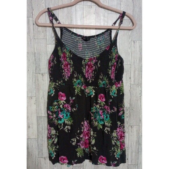 Torrid Challis Babydoll Cami Top Black/Gray Smocked Back Adjustable Size 1X - Picture 1 of 5